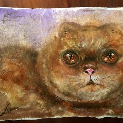 fat cat painting original watercolour