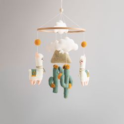 Cactus llama baby mobile,neutral mobile, cactus nursery decor, hanging mobile