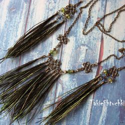 set earrings and necklace bronze alloy with Peacock feathers and acril beads in  boho styles, vintage business casual bi