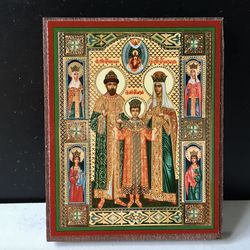 Royal Martyrs Romanov Family | Lithography print mounted on wood | Size: 3" x 2,5"