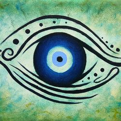 Evil Eye Painting Protection Original Art 5" by 7" Turkish Wall Decor Greek Wall Art Blue Eye Artwork by TimPaintings