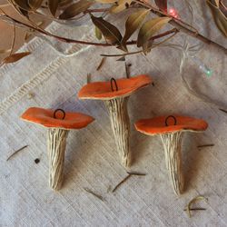 Set of 1 or 3 mushrooms/ Christmas tree mushrooms decor/ Ceramic yellow mushrooms/ Clay chanterelles / Christmas gift