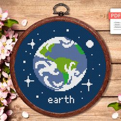 Earth Cross Stitch Pattern, Planets Cross Stitch Pattern, Earth Pattern, Space Cross Stitch Pattern