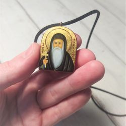 saint kyrillos | icon necklace | wooden pendant | jewelry icon | orthodox icon | christian saints