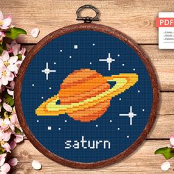 Saturn Cross Stitch Pattern, Planets Cross Stitch Pattern, Saturn Pattern, Space Cross Stitch Pattern