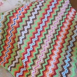 Crochet multicolor baby blanket, cotton baby blanket striped