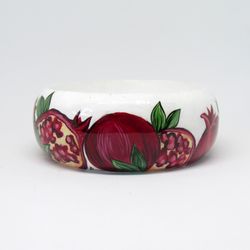 Hand-painted wooden bangle with pomegranate