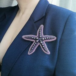 Large purple starfish brooch as gift for women