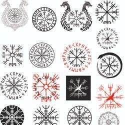 vegvisir svg, helm of awe svg, viking compass svg, viking symbol vector, viking runes svg