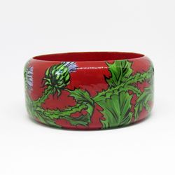 Hand-painted wooden bangle with thistle
