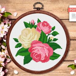 Roses Cross Stitch Pattern, Flower Cross Stitch Pattern, Embroidery Rose, Flower xStitch