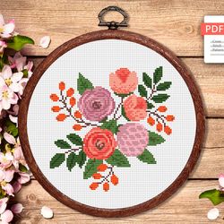 The Flowers Cross Stitch Pattern, Rose Cross Stitch Pattern, Embroidery Rose, Flower xStitch