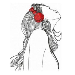 Girl with headphones embroidery design 3 sizes DIGITAL files for machine embroidery Line art style