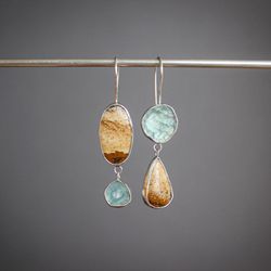 silver earrings with aquamarine and jasper