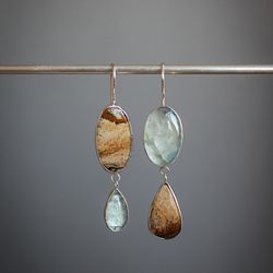 silver earrings with aquamarine and jasper