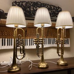 Trumpet lamp is made from old brass trumpet