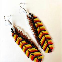feather bead dangle earrings