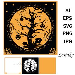 Papercut Template with Halloween Tree, Cricut Cutting file