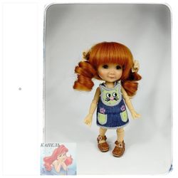 Denim sundress "CAT" for Twinkles Meadow Doll / IrrealDoll, Lati Yellow, Dress Pukifee. (For Doll Size: 6  in, 6 1/2 in)
