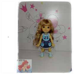 Denim sundress "CAT" for Twinkles Meadow Doll / IrrealDoll, Lati Yellow, Dress Pukifee. (For Doll Size: 6  in, 6 1/2 in)