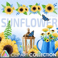 Watercolor Sunflower Clipart, Sunshine PNG, Yellow Sunflower Sublimation Designs, Floral Scrapbook Elements