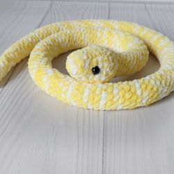 Yellow and white snake lovers. Crochet snake. Gift for her.