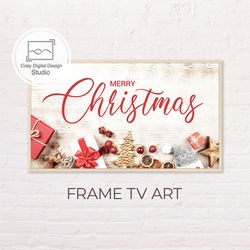 Samsung Frame TV Art | 4k Merry Christmas Red and Gold Lettering Decor Art for Frame TV | Digital Art Frame TV