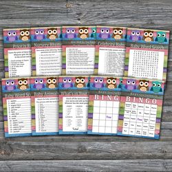 woodland baby shower games bundle,owl baby shower games package,fun baby shower games,9 printable games-385