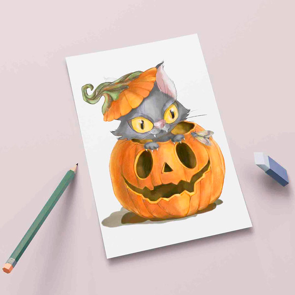 pumpkin-cat-Halloween-postcard-Invitation sweet party.jpg