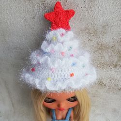Blythe hat crochet white fluffy Christmas Tree for custom blythe doll christmas clothes blythe accessories cute doll