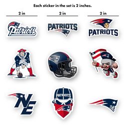 New England Patriots Decal / Sticker Die cut Logo Vinyl Football Set of 9