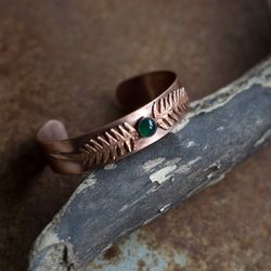 Fern bracelet with Chalcedony, Adjustable Copper Rustic bracelet, Cuff bracelet