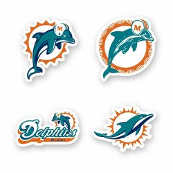 Miami Dolphins Sticker Set of 4 by 3 in Die Cut Vinyl Decal Mascot Retro Logo