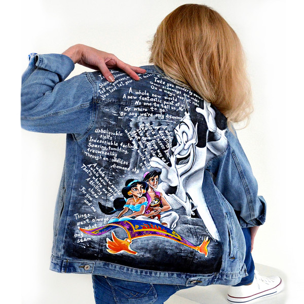 hand painted women jacket-jean jacket disney-denim jacket-girl clothing-designer art-wearable art-custom clothes-9.jpg
