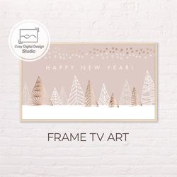 Samsung Frame TV Art | 4k Snowy Pink Winter White and Gold Pine Forest Art for Frame TV | Digital Art Frame TV