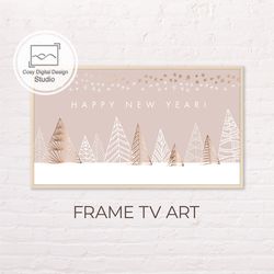 samsung frame tv art | 4k snowy pink winter white and gold pine forest art for frame tv | digital art frame tv