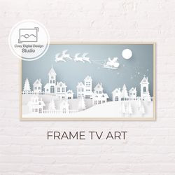 Samsung Frame TV Art | 4k Winter Christmas Snowy Santa Village Art for Frame TV | Digital Art Frame TV | White Christmas