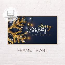 Samsung Frame TV Art | 4k Merry Christmas Gold Sparkling Snowflake Lettering Art for Frame TV | Digital Art Frame TV