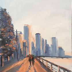 New York Cityscape Sunrise Painting Oil Original Artwork  New York Painting by Nadia Hope