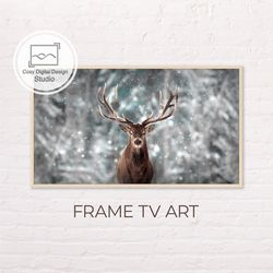 samsung frame tv art | 4k winter reindeer snowy forest background art for frame tv | digital art frame tv