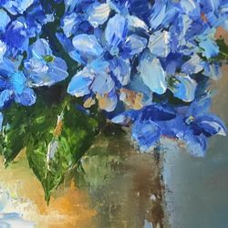 hydrangea flowers painting  impressionism original art oil artwork impasto