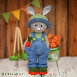 Knitting toy Pattern, Amigurumi Bunny Gardener, Knitted Bunny Pattern