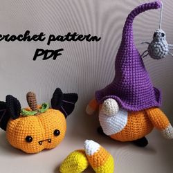 Crochet Halloween Decoration, halloween gnome, pumpkin, candy corn