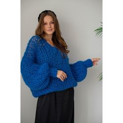 Knit Mohair Sweater, Oversized knitted sweater, Mohair fall pullover, Fluffy handmade sweater, Hand knit sweater