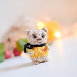 Hello There Handsome, sad bear car charm, grumpy bear toy Mothers day gift KnittedToysKsu