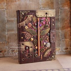 Sketchbook refillable notebook A5 "Knight of the brush", Guestbook steampunk wedding journal diary, Mothers day gift