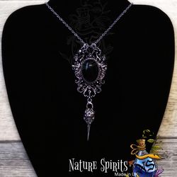 Raven Crow Bird Skull Pendant Black Obsidian Victorian Necklace Shaman Totem Gothic Witch Boho Forest Alternative Witchy