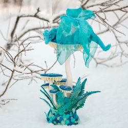 Blue butterfly dragon with mushroom stand