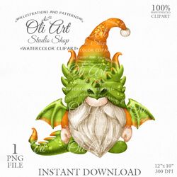 Dragon Gnome Digital Clipart, Hand Drawn Graphics, Instant Download. Digital Download. OliArtStudioShop