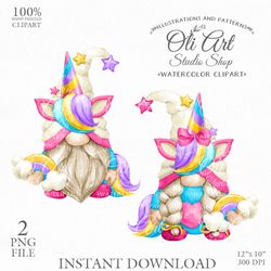 Unicorn Gnome Clip Art. Unicorn Rainbow. Hand Drawn Graphics, Instant Download. Digital Download. OliArtStudioShop